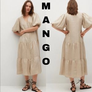 Mango linen tiered midi dress